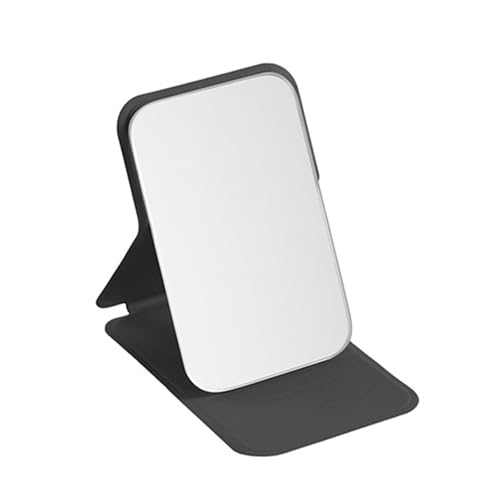 Reisespiegel Klappbar Tischspiegel mit Mehrfach-Standwinkel Standspiegel Klein Kosmetikspiegel mit Schwarz PU-Leder Klein Tragbar Klappspiegel für Tischplatte Handheld Zuhause Reisenutzung(Schwarz)