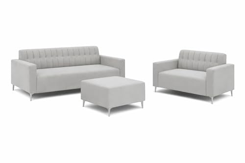 Image of SOCOZI Antonia 5 Seater Sofa Set with Ottoman | Soft Velvet Suede Fabric | Modern Design | Plush Comfort Cushions for Living Room (Light Grey)
