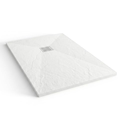 Nebadoon | Plato de Ducha Napoles 70x110 cm - Blanco RAL 9003 - Plato Ducha Resina Antideslizante C3 - Resistente y Aligerado - Capa de Gel Coat Antibacteriano - Incluye Rejilla Acero y Válvula