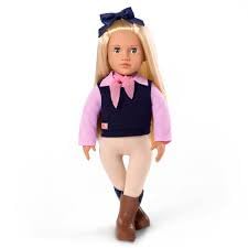 Our Generation Lalka jeździecka 45 cm – realistyczne szare oczy i jasne blond włosy do stylizacji – uroczy strój do jazdy konnej – z kokardą do włosów, szalikiem na szyję i akcesoriami do wysokich