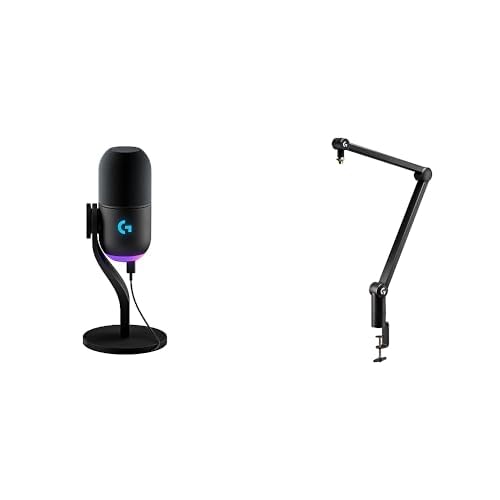 Logitech G Yeti GX Dynamic RGB Gaming Microphone with LIGHTSYNC, USB + Compass G Premium Tube-Style Microphone Broadcast Boom Arm - image 1
