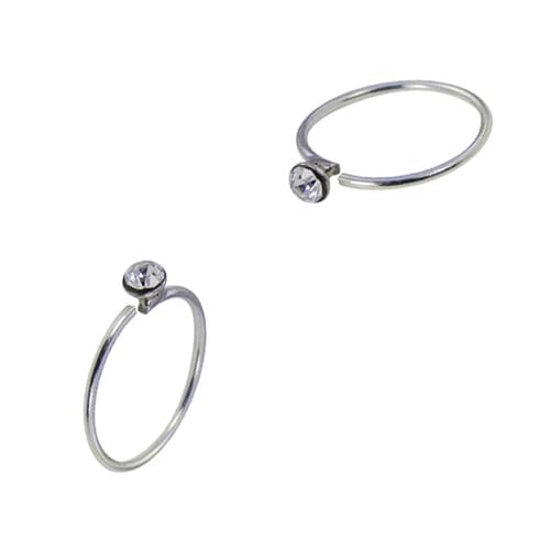 DENI2 aros nariz de plata pequeños 7mm diámetro interior con una piedra brillante muy pequeña y finos, 0,6mm, sin cierre