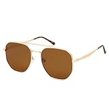 SOJOS Classic Square Aviator Sunglasses for Women Men Retro Hexagon UV400 Protection Shades SJ1222, Bright Gold/Brown