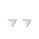 Ayoiow Pendientes pequeños de oro blanco/platino para mujer con moissanita blanca, aretes triangulares de oro para mujer a la moda, Small, Platino, Moissanita