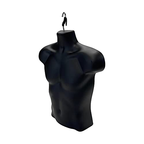 DBM IMPORTS Male Molded Black Hanging T-Shirt Form Body Mannequin Torso Display, 23