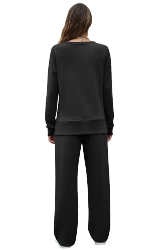 Image of OFEEFAN Women's 2 Piece Lounge Set Travel Airport Outfits Side Slit Tracksuit Wide Leg Loungewear Baggy Comfy Sweatsuit S-3XL
