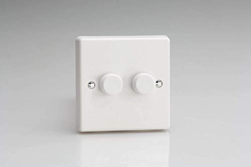 Varilight - 2 Gang 1 or 2 Way 2x400 Watt Push on/Push off Standard Dimmer Switch Classic White Plastic - HQ83W