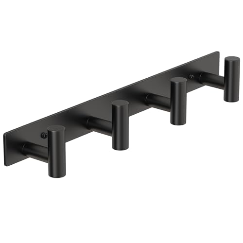Image of PMMASTO Coat Rack Wall Mounted, 4 inchT Shaped Wall Hooks for Hanging, Heavy Duty Stainless Steel Coat Hook Rail for Hat Towel Robes in Bathroom Kitchen Mudroom Entryway (Black, 1 PC)