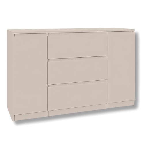 SoDREAMER Kommode 2 Türen 3 Schubladen | Kashmir 120 cm Ideal für Schlafzimmer, Wohnzimmer, Kinderzimmer und Büro | Große geräumige Kommode | 120x75x40 cm