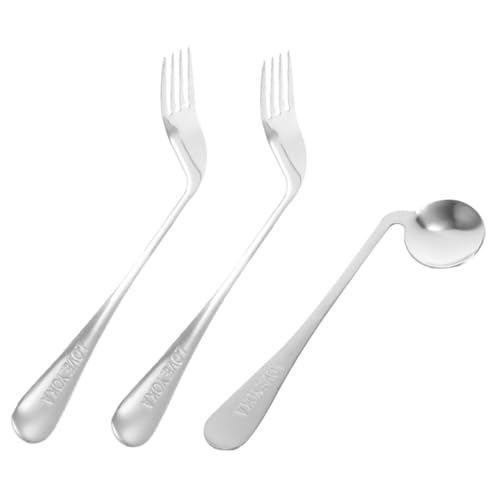 Beavorty 1 セット 肘 フォーク スプーン 右利き用スプーン 斜めのスプーンフォーク 曲がったスプーン フォークとスプーン ハンドアングルフォーク 補助スプーン ステンレス鋼 Silver