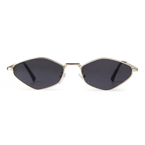 JUDOO Trendy Metal Hexagon Sunglasses for Women Men Gold Vintage Narrow Irregular Shades Small Retro Hexagonal Sun Glasses