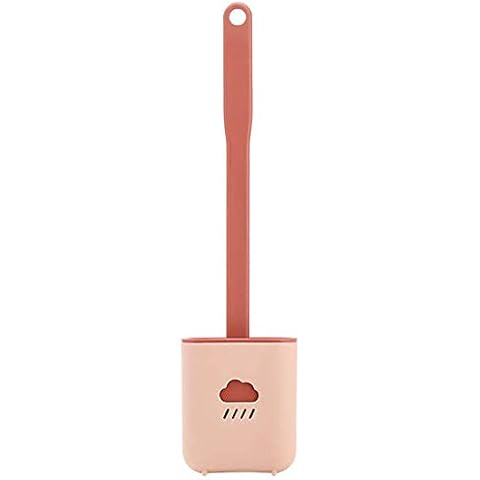 Toilet Brush with Holder, Silicone Toilet Brushes, Bathroom Deep Clean Silicone Toilet Brushes Quick Drying Soft Bristle Toilet Bowl Cleaner Brush with Long Plastic Handle for Bathroom (Pink) Cover