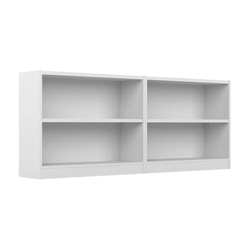 Bush Furniture Universal Small 2 Shelf Bookcase in White - Set of 2, Matching Storage and Display Bookshelves for Home Office or Living Room Organization