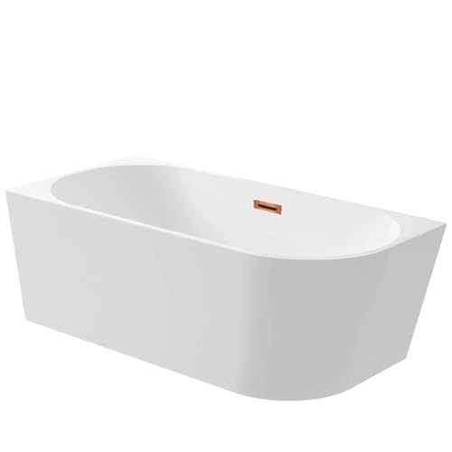 Aquauno - Baignoire d'angle autoportante gauche - 170 x 80 cm - Ovale - En acrylique sanitaire de qualité supérieure - Avec bonde à clic clac, trop-plein, couvercle, bonde et cadre en acier en cuivre