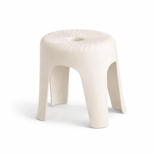 Image of Plastic Stool for Home & Bathroom | Strong & Durable Anti-Slip Stool | Modern Matte Finish | Multipurpose Daily Use Stool (Off-White /Cream)