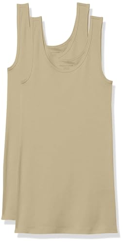 Amazon Essentials Camiseta de Tirantes de Ajuste Entallado Mujer, Pack de 2, Camel Claro, L