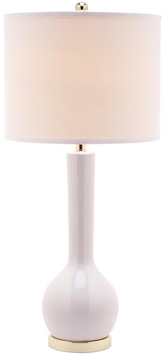 SAFAVIEH Lighting Collection Mae Long Neck Modern Contemporary White Ceramic 31-inch Bedroom Living Room Home Office Desk Nightstand Table Lamp Set of 2 (LED Bulbs Included)