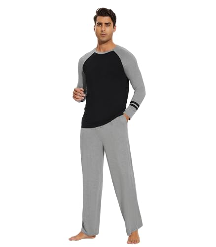 WiWi Men's Viscose from Bamboo Pajama Sets Long Sleeve Top and Pants Sleepwear Comfy Lightweight Loungewear Set S-XXL3