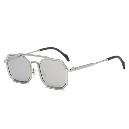 Lunettes de soleil polygone contre l'éblouissement verres miroir UV400 métal