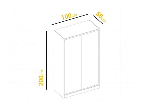 Ampio armadio scorrevole con specchio, mobili moderni per camera da letto, 100 x 200 x 58 cm, soluzione di archiviazione multiplo, design elegante per un soggiorno organizzato