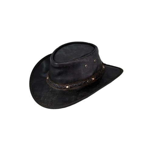 Outback Trading Unisex Adult's 1377 Iron Bark UPF 50 Breathable Crushable Leather Western Cowboy Hat with 3-inch Brim, Chocolate, Large