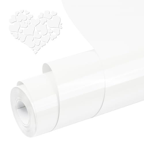 ROFISUE White PU HTV Heat Transfer Vinyl Roll 12" x 20 FT, Easy Weed Iron On Vinyl for Cricut, Durable White Heat Transfer Film for T-Shirt Fabric Custom Crafts