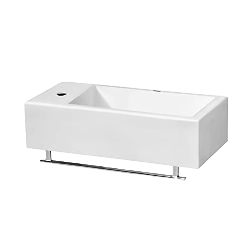 Whitehaus Wh1-114Ltb-Wh Isabella 19-3/4-Inch Wall-Mount Lavatory Basin With Central Drain, Attached Towel Bar, And Left-Hand Faucet Drilling, White #TOP24