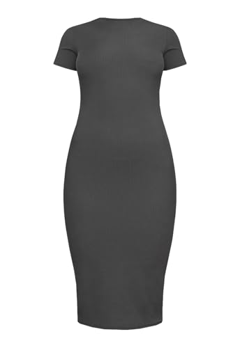 Image of Women's Crew Neck Short Sleeve Slim Fit Ribbed T Shirt Casual Midi Bodycon Dress