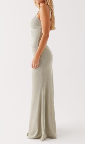 Image of NUFIWI Women Bodycon Spaghetti Strap Cutout Maxi Dress Hollow Sexy Fitted Dresses Sleeveless Stretch Slip Long Dress