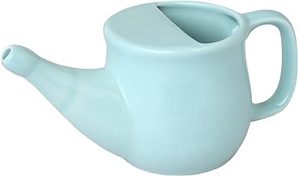 Ancient Impex Pot Neti en céramique 400 ml Vert menthe – Pot de nettoyage nasal anti-déversement avec 5 sachets de sel de Neti, passe au micro-ondes, kit ayurvédique Jala Neti pour soulager les sinus
