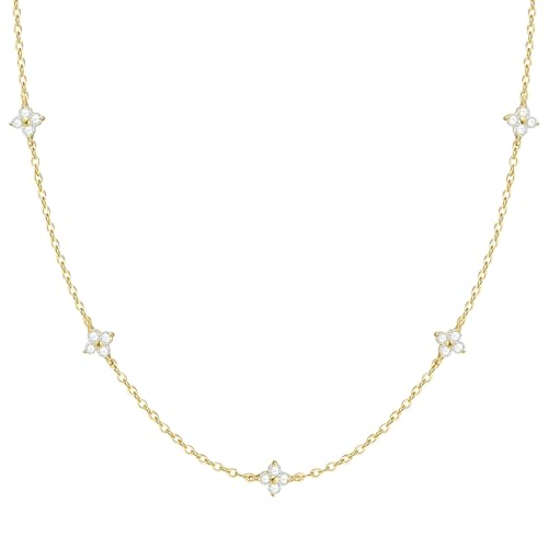 FUNEIA Dainty Silver Gold Necklaces for Women Trendy Non Tarnish 14K Gold Plated Cubic Zirconia Necklace Layered Cute Butterfly Heart Station Choker Necklace Stack for Wedding Prom Brides Jewelry