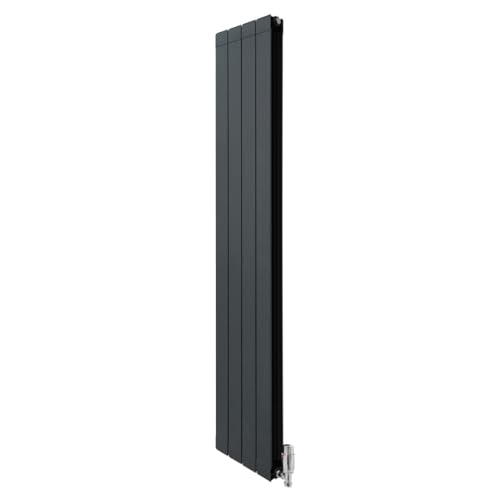 Radiateur en Aluminium 1800 x 315mm & Robinet Thermostatique Chromé, Chauffage Moderne Vertical Plat Alu Gris Anthracite Mat, Cuisine Salon Salle de Bain...