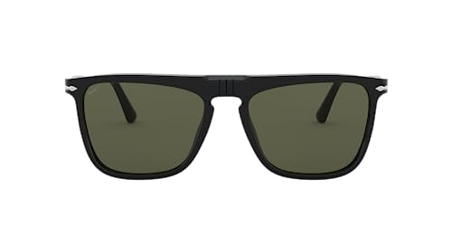 Persol Unisex Sunglasses Black Frame, Green Lenses, 56MM