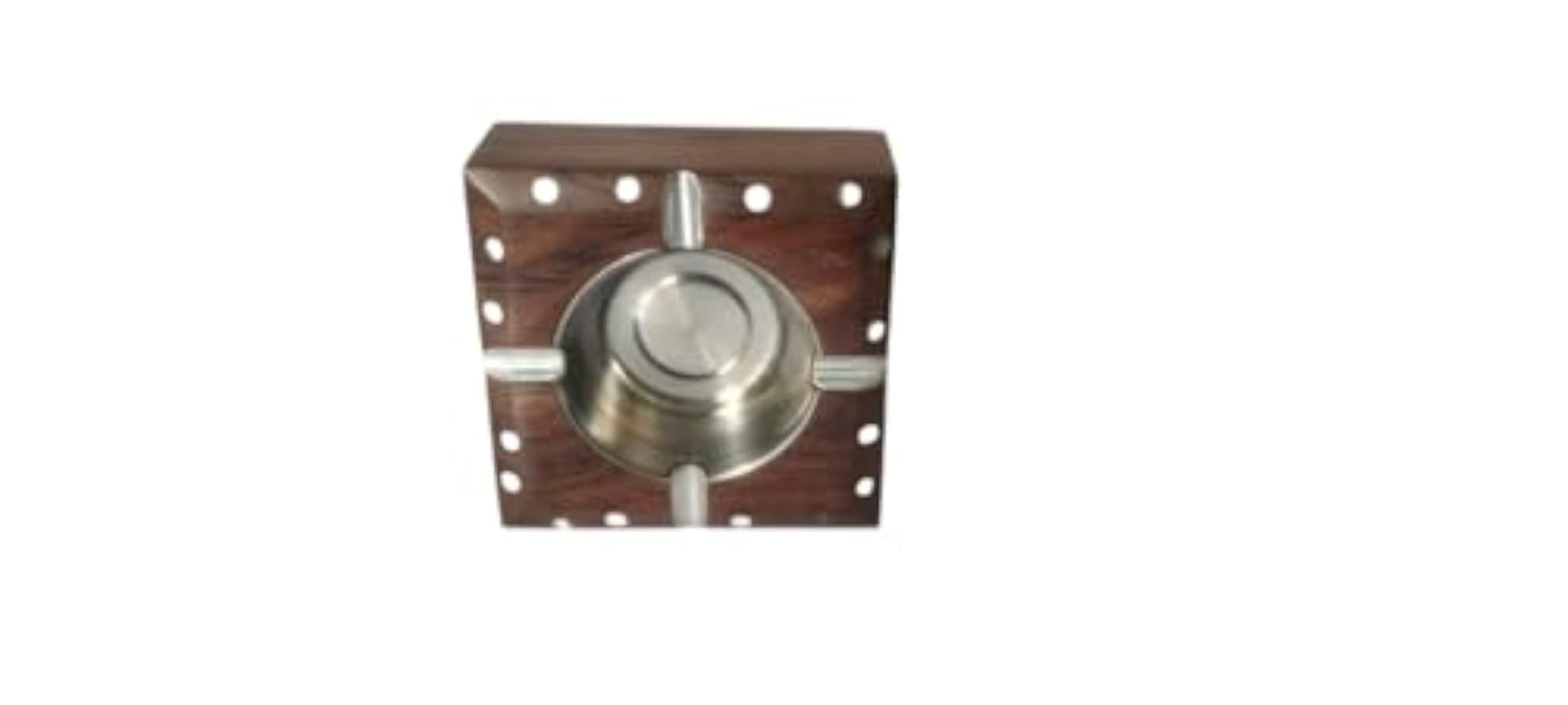 Handmade Wooden Square Ashtray with Stainless Steel Insert