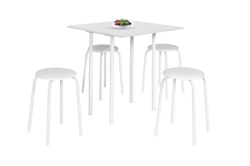 CONJUNTO JOGO MESA DOBRÁVEL COZINHA SALA JANTAR CIPLAFE EXPERT TUBO BRANCO COM 4 BANQUETAS TAMPO MADEIRA LAMINADA ASSENTO ESTOFADO