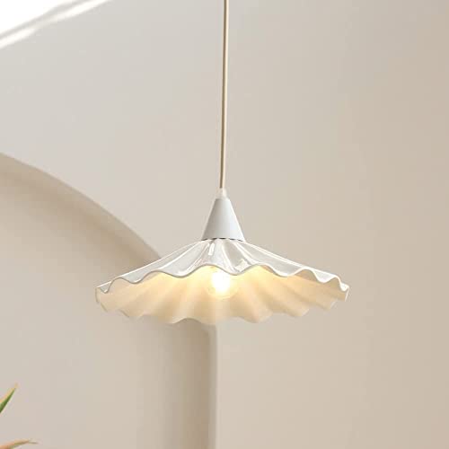 Ojrg White Chandelier Pleated Ceramic Pendant Light Shade Modern Nordic Ceiling Light Fixture For Kitchen Island Dining Room Bedroom Hallway Bar Living Room Bedside Hanging Light #TOP1