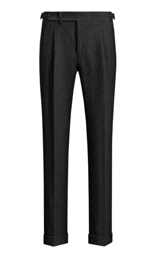 Ceehuteey Men's Business Dress Suit Pants Thick Wool Pleated Front Herringbone Tweed Trousers2