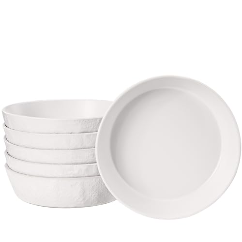 Navaris Assiette creuse en grès - Lot 6x bol à pâtes 20 cm pour 6 personnes - Assiettes creuses design tissé texturé pour salade riz soupe porridge petit-déjeuner dessert