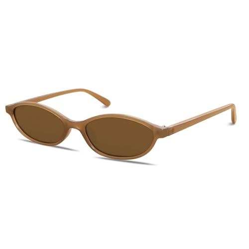 Image of GUVIVI Retro Oval Sunglasses for Women Chic Cat Eye 90s Sunnies Lightweight Narrow Shades Trendy UV protection Sun Glasses
