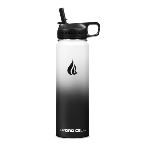 Image of HYDRO CELL Stainless Steel Insulated Water Bottle with Straw - For Cold & Hot Drinks - Metal Vacuum Flask with Screw Cap and Modern Leakproof Sport Thermos for Adults (Black /White 24oz)