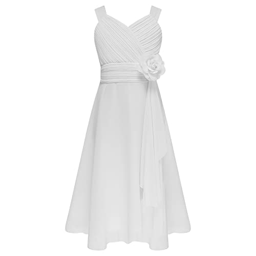 ranrann Robe Mariage Fille Enfant Robe Demoiselle d'honneur Fleur Soirée Cérémonie 5-16 Ans A Blanc 9-10 Ans