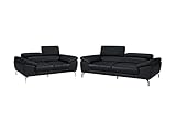  Couchgarnitur Leder 3+2 - Schwarz - GRETEL