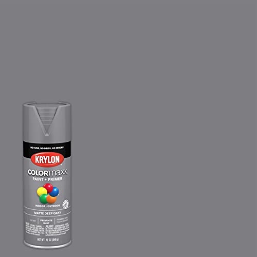 Image of Krylon K05550007 COLORmaxx Spray Paint and Primer for Indoor /Outdoor Use, Matte Deep Gray 12 Ounce (Pack of 1)