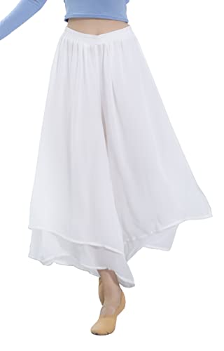 Angcoco Women's Loose Fit Double Layered Side Slit Chiffon Pants