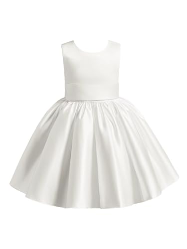 Satin Flower Girl Dress Knee Length Short First Communion Dresses for Girls Kids Bow-Knot Princess Birthday Gowns2