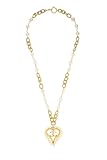 Chanel, Pre-loved Gold 'CC' Faux Pearl Heart Necklace, Gold