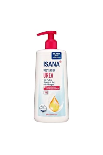 ISANA Loción corporal Urea (5%) – Hidratante para pieles muy secas, con manteca de karité y pantenol, vegana, sin microplásticos, dermatológicamente probada, 300 ml