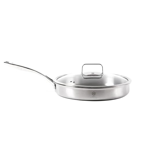 12 Inch Titanium Pan with Glass Lid - 0.5mm Pure Titanium + 1.4mm Aluminum Core | Coating-Free & PFOA-Free | Induction/Gas/Oven Safe to 500°F | Energy-Efficient Even Heating