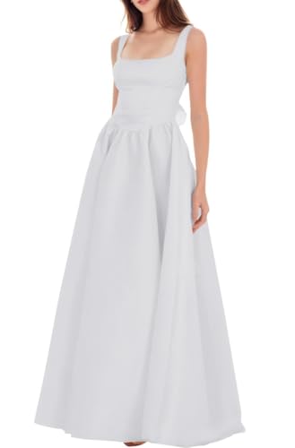 Robe de demoiselle d'honneur satinée col carré maintenant parfaitement la poitrine