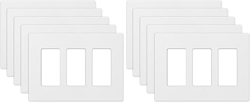 Image of ELEGRP 3-Gang Screwless Decorative Wall Plates, Mid-Size Unbreakable Thermoplastic Faceplate Cover for Decorator Receptacle Outlet Switch, UL Listed (10 Pack, Matte White)